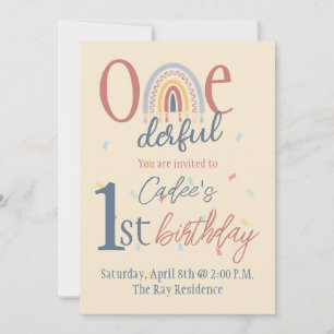 One-derful 1st birthday, Boho rainbow birthday Invitation