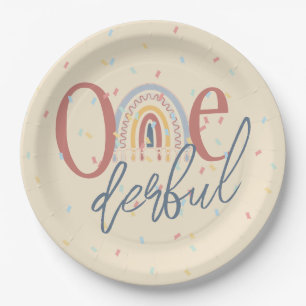 One-derful 1st birthday, Boho rainbow birthday Paper Plate