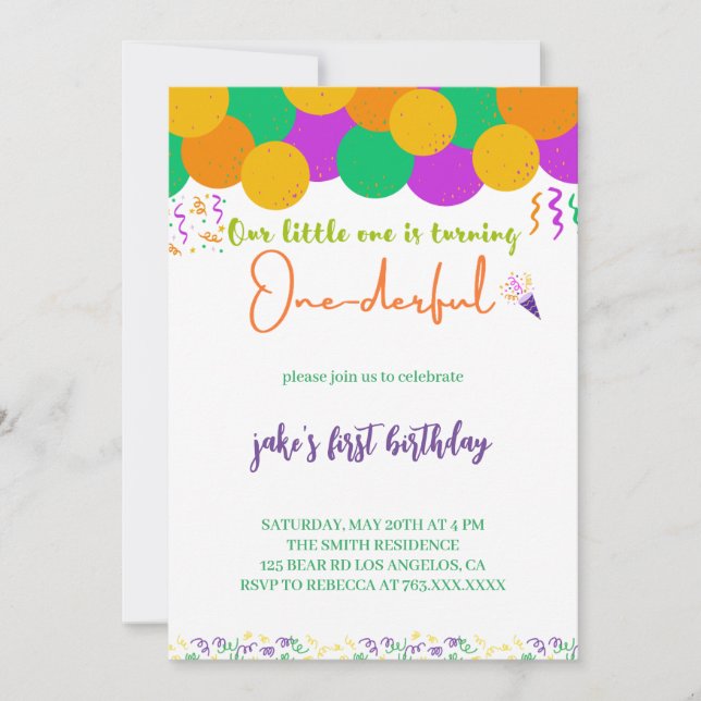 One-derful 1st birthday Invitation (Front)