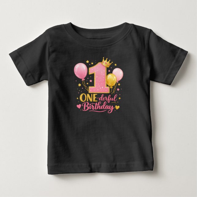 ONE-derful Birthday Balloons – 1st Birthday Baby T-Shirt (Front)