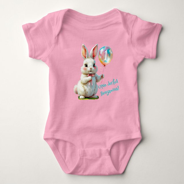 One-derful Bunny First Birthday Pink for Girls Baby Bodysuit (Front)