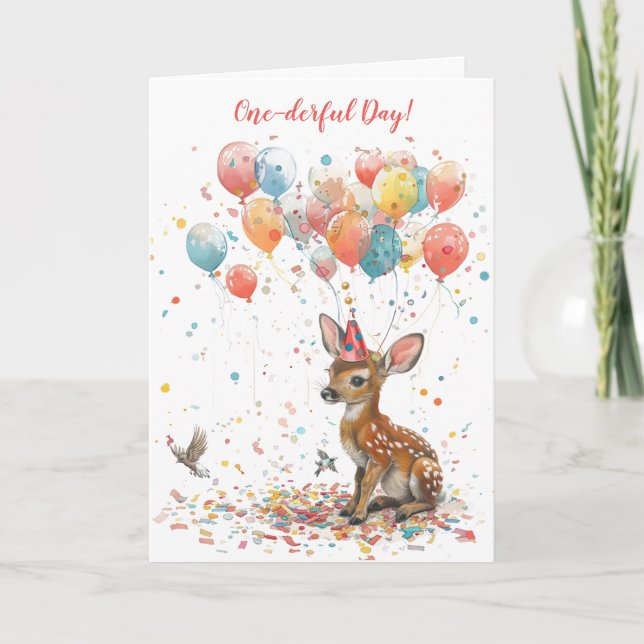 One-derful Day Woodland Animals 1st Birthday Card (Front)