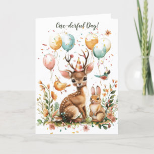 One-derful Day Woodland Animals 1st Birthday Card