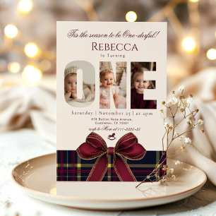 One derful Girl 1st Birthday Photo Preppy Holiday Invitation