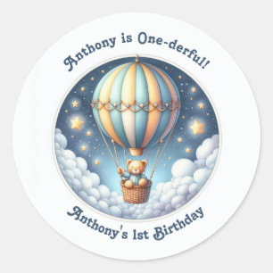 One-derful Hot Air Balloon First Birthday Classic Round Sticker