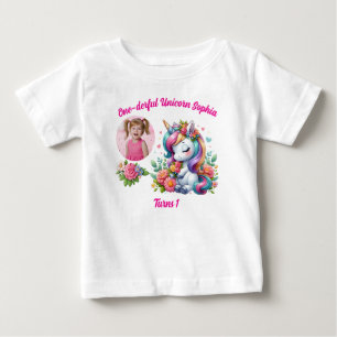 One-derful Magical Floral Unicorn 1st Birthday  Baby T-Shirt