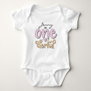 "One-derful", Personalised Name, flowers design Baby Bodysuit