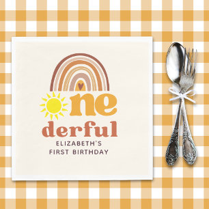 One - Derful Retro First Birthday with Boho Style Napkin
