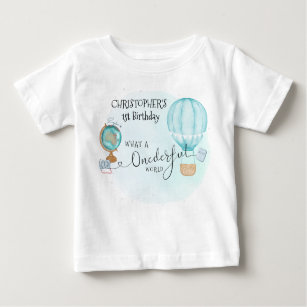 ONE derful World Blue Hot Air Balloon 1st Birthday Baby T-Shirt