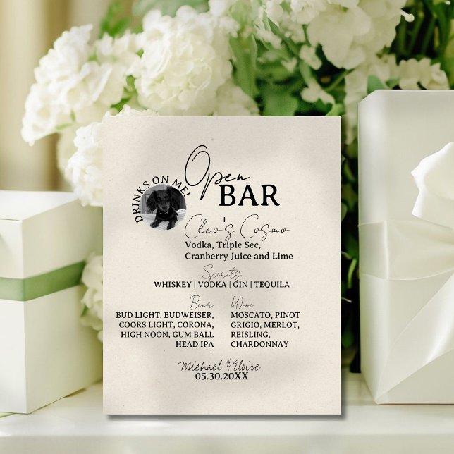 One Dog Photo Wedding Signature Drink Open Bar Pedestal Sign (This One Dog Wedding Signature Drink Bar Sign is perfect for any wedding reception!)