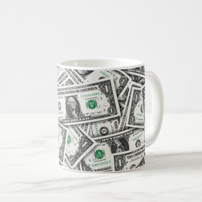 One Dollar Bill Pattern Coffee Mug (Front Right)