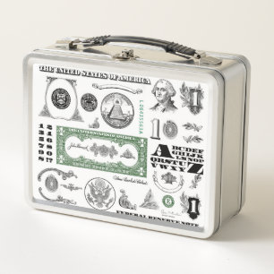 One Dollar Bill Pattern Metal Lunch Box