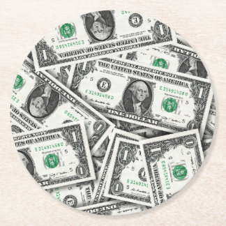 One Dollar Bill Pattern Round Paper Coaster