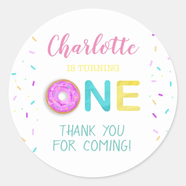 ONE doughnut birthday Classic Round Sticker (Front)