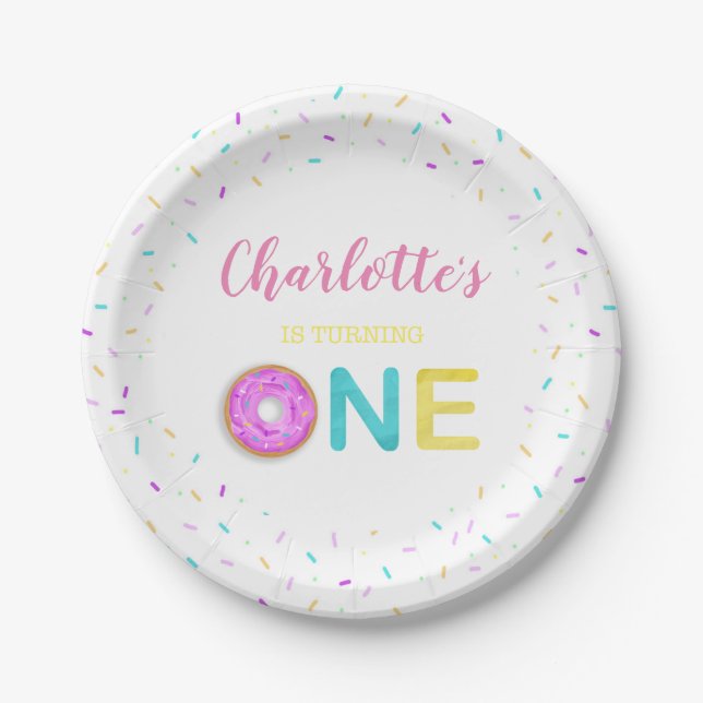 ONE doughnut birthday Paper Plate (Front)