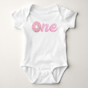 One Doughnut Sprinkles Baby Girl First Birthday Baby Bodysuit