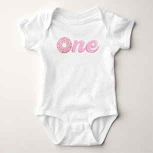 One Doughnut Sprinkles Baby Girl First Birthday  Bodysuit