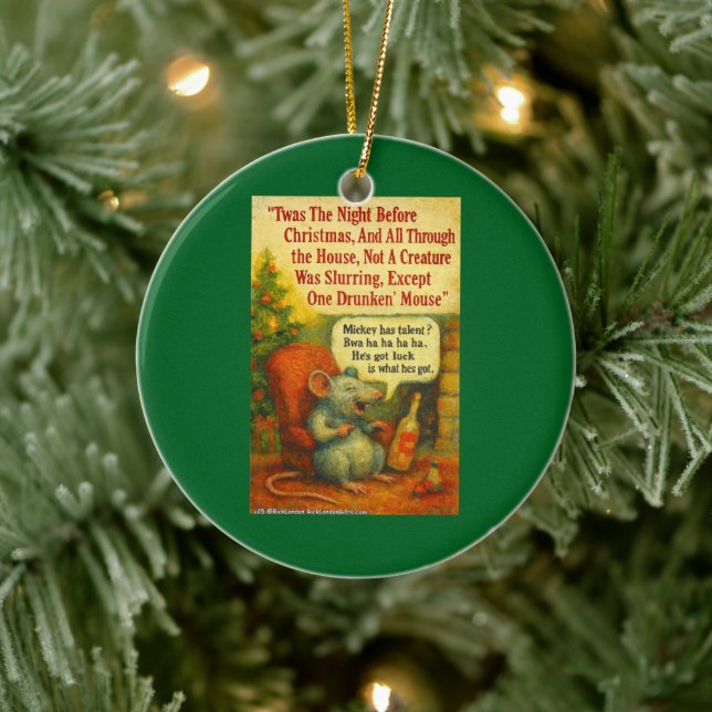 One Drunken' Mouse – Christmas Card Chaos Ceramic Ornament (Tree)