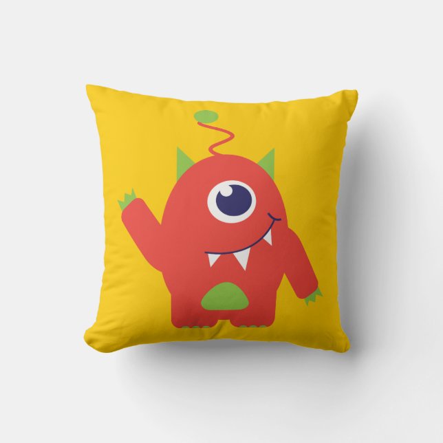 One eyed alien orange & yellow kids pillow (Front)