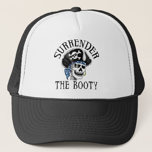 One-eyed Pirate Skull and Crossbones Trucker Hat (Front)
