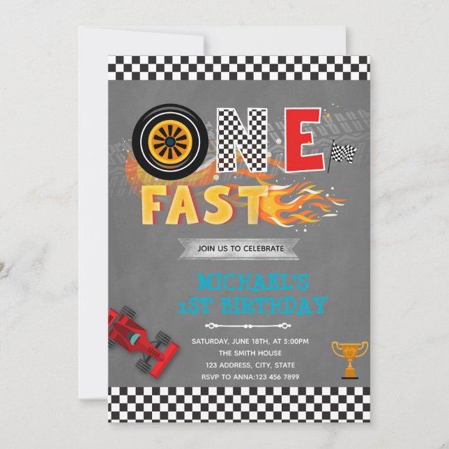 ONE fast birthday party invitation (Front)