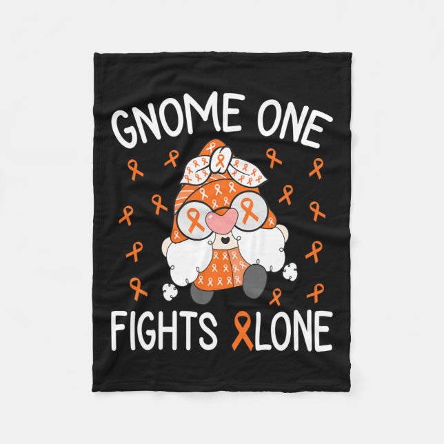 One Fights Alone Leukaemia Awareness Gnome Pun 1  Fleece Blanket (Front)