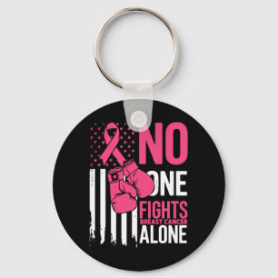 One Fights Breast Cancer Alone Usa Flag Boxing Key Ring