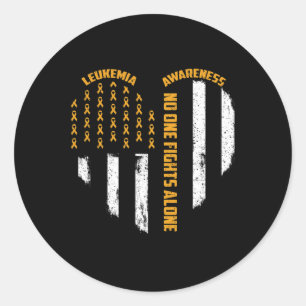 One Fights Usa Flag Heart Alone Leukaemia Awarenes Classic Round Sticker