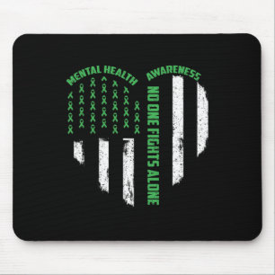 One Fights Usa Flag Heart Alone Mental Health Awar Mouse Pad