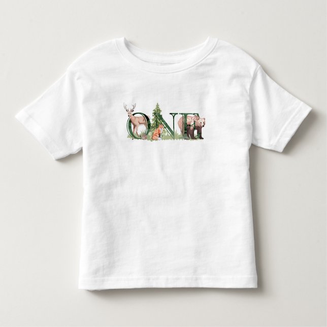 One First Birthday 1st Woodland Cute Toddler Toddler T-Shirt (Front)