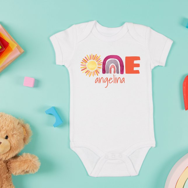 ONE First Birthday Baby Boho Rainbow with Name Baby Bodysuit (Creator Uploaded)