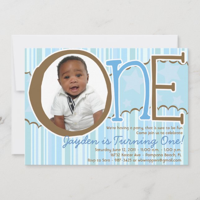 ONE - First Birthday invite for Boys (Front)
