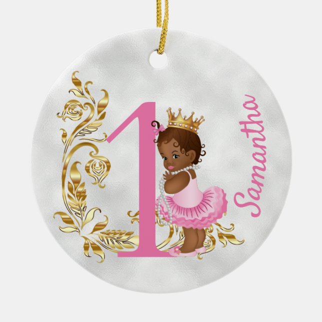One First Birthday Personalised African American Ceramic Ornament (Front)