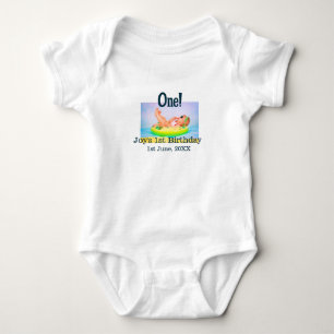 One first birthday photo modern add name date baby bodysuit