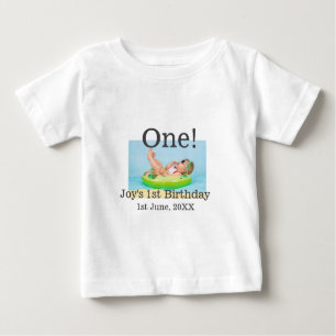 One first birthday photo modern add name date  baby T-Shirt