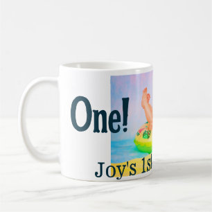 One first birthday photo modern add name date coffee mug