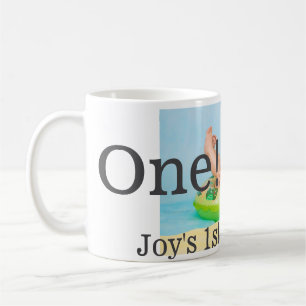 One first birthday photo modern add name date coffee mug