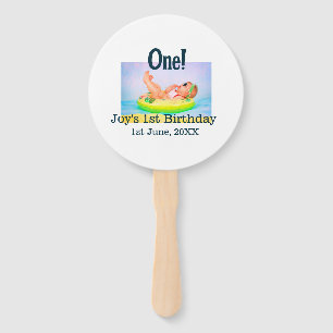 One first birthday photo modern add name date hand fan