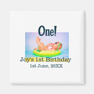 One first birthday photo modern add name date magnet