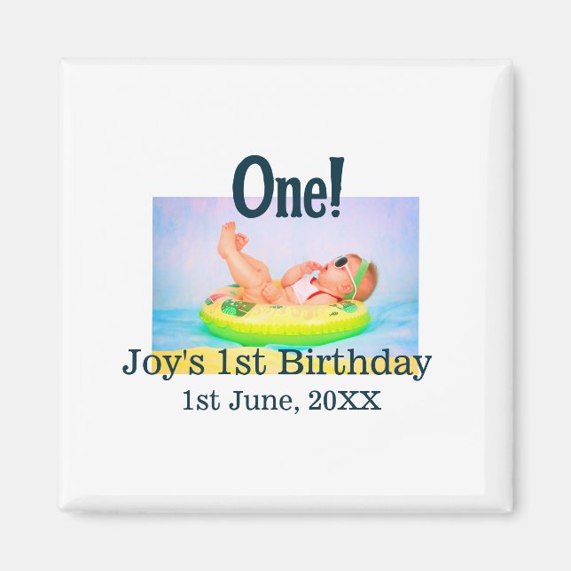 One first birthday photo modern add name date  magnet (Front)