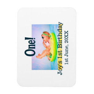 One first birthday photo modern add name date magnet