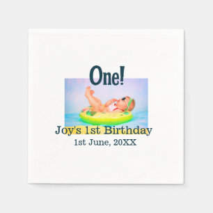 One first birthday photo modern add name date napkin