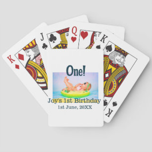 One first birthday photo modern add name date playing cards