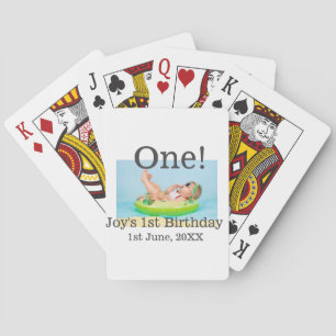 One first birthday photo modern add name date playing cards