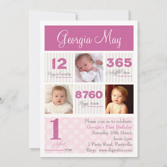 One first year Baby Girl First Birthday Invitation (Front)