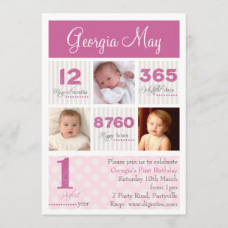 One first year Baby Girl First Birthday Invitation