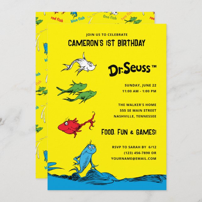 One Fish Two Fish - Kids Birthday Invitation (Front/Back)