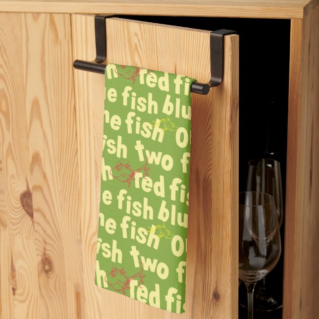 One Fish Two Fish Typography Pattern Tea Towel (Thirds Fold)