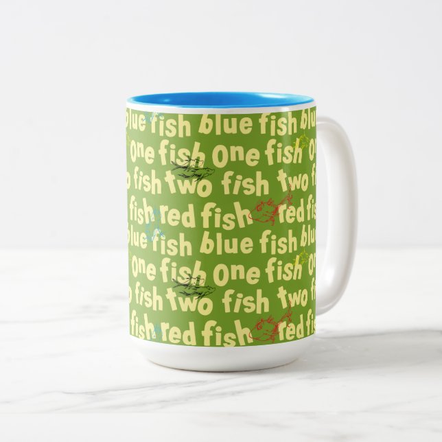 One Fish Two Fish Typography Pattern Two-Tone Coffee Mug (Front Right)