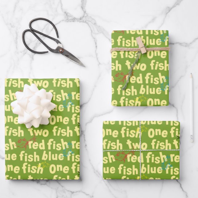 One Fish Two Fish Typography Pattern Wrapping Paper Sheet (Front)